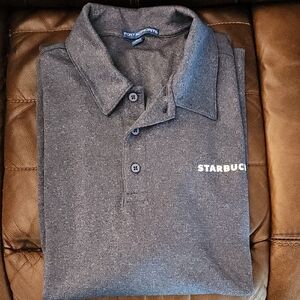 Port Authority Starbucks Dark Gray Polo Shirt Men's Size Large Excellent Shape